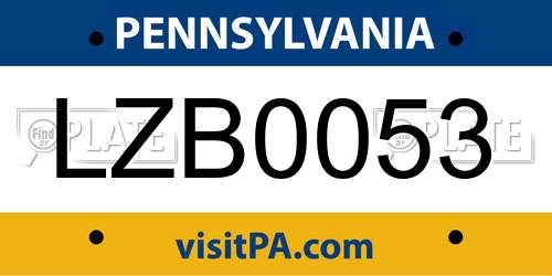 LZB0053 Pennsylvania License Plate