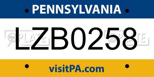 LZB0258 Pennsylvania License Plate