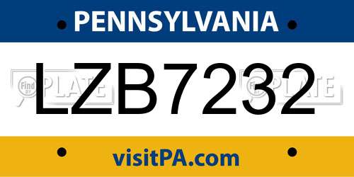LZB7232 Pennsylvania License Plate