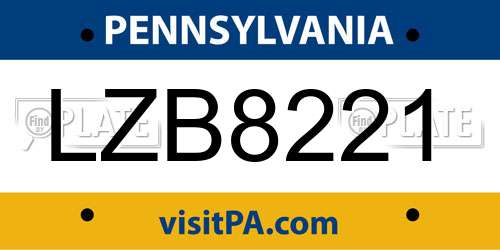 LZB8221 Pennsylvania License Plate