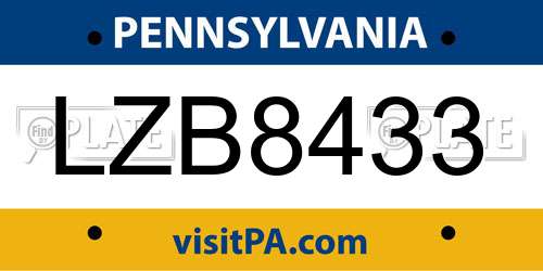 LZB8433 Pennsylvania License Plate