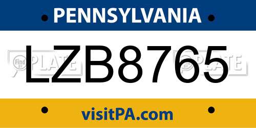 LZB8765 Pennsylvania License Plate
