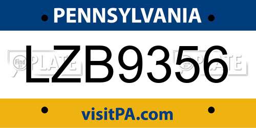 LZB9356 Pennsylvania License Plate
