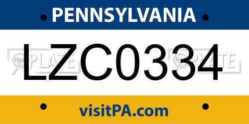 LZC0334 Pennsylvania License Plate