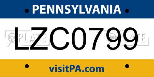 LZC0799 Pennsylvania License Plate