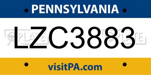 LZC3883 Pennsylvania License Plate