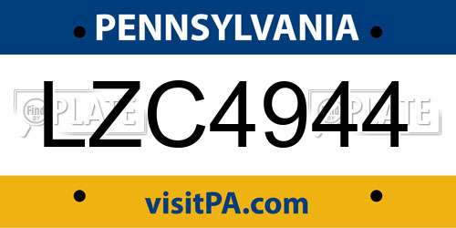 LZC4944 Pennsylvania License Plate