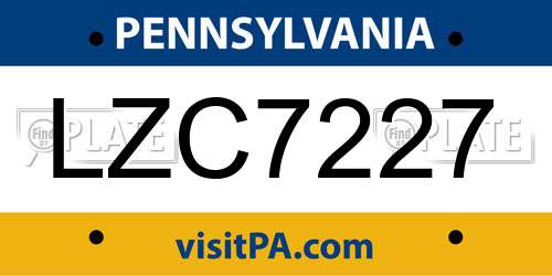 LZC7227 Pennsylvania License Plate