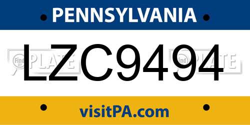 LZC9494 Pennsylvania License Plate