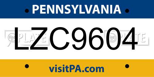 LZC9604 Pennsylvania License Plate