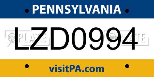 LZD0994 Pennsylvania License Plate