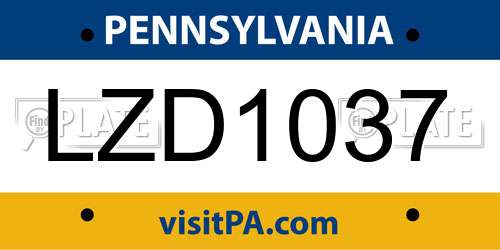 LZD1037 Pennsylvania License Plate