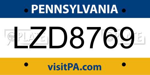 LZD8769 Pennsylvania License Plate