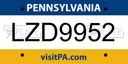 LZD9952 Pennsylvania License Plate