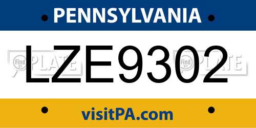LZE9302 Pennsylvania License Plate