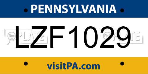 LZF1029 Pennsylvania License Plate