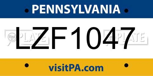 LZF1047 Pennsylvania License Plate