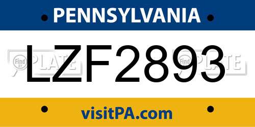 LZF2893 Pennsylvania License Plate
