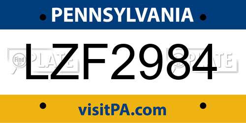 LZF2984 Pennsylvania License Plate