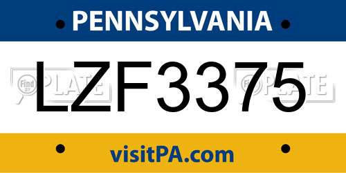 LZF3375 Pennsylvania License Plate