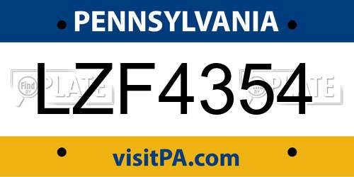 LZF4354 Pennsylvania License Plate