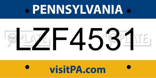 LZF4531 Pennsylvania License Plate