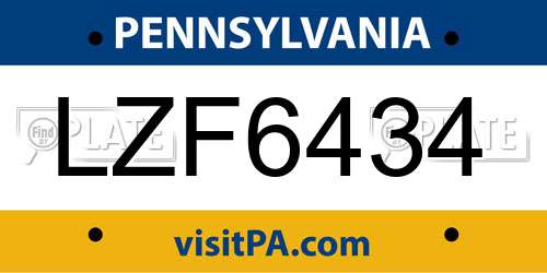 LZF6434 Pennsylvania License Plate