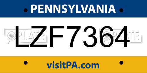 LZF7364 Pennsylvania License Plate