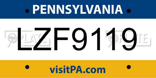 LZF9119 Pennsylvania License Plate