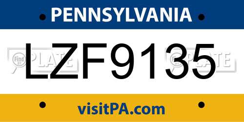 LZF9135 Pennsylvania License Plate