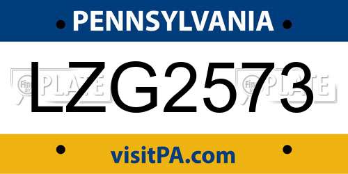 LZG2573 Pennsylvania License Plate