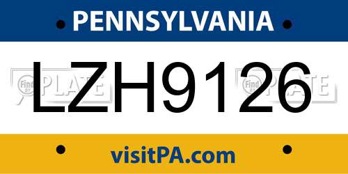 LZH9126 Pennsylvania License Plate