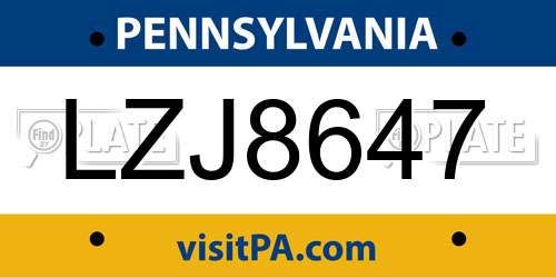 LZJ8647 Pennsylvania License Plate