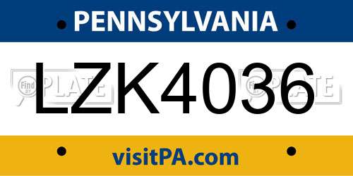 LZK4036 Pennsylvania License Plate
