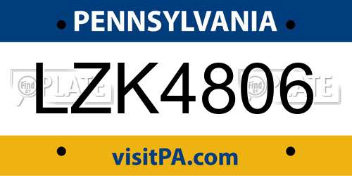 LZK4806 Pennsylvania License Plate