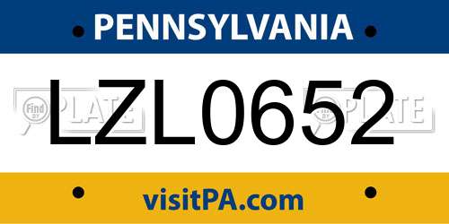 LZL0652 Pennsylvania License Plate