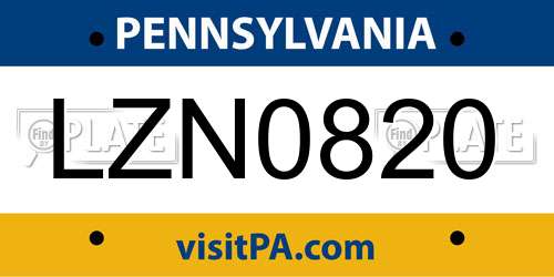 LZN0820 Pennsylvania License Plate