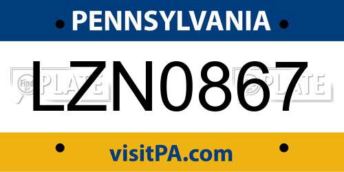 LZN0867 Pennsylvania License Plate