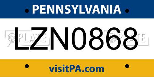 LZN0868 Pennsylvania License Plate