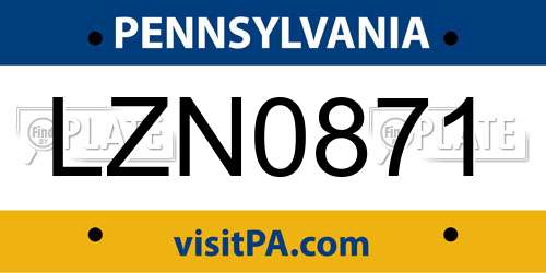 LZN0871 Pennsylvania License Plate