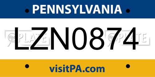 LZN0874 Pennsylvania License Plate