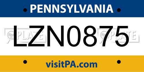 LZN0875 Pennsylvania License Plate