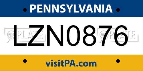 LZN0876 Pennsylvania License Plate