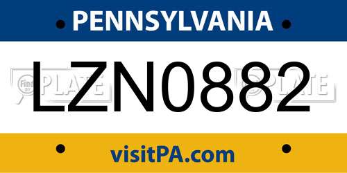 LZN0882 Pennsylvania License Plate