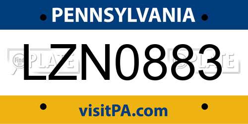 LZN0883 Pennsylvania License Plate