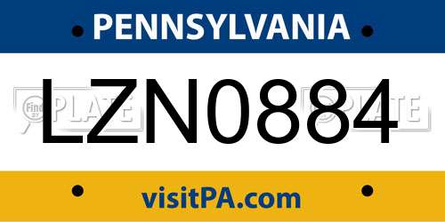 LZN0884 Pennsylvania License Plate