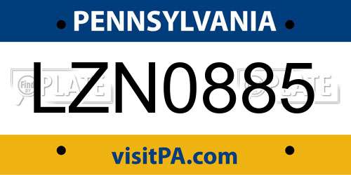 LZN0885 Pennsylvania License Plate