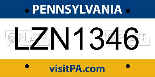 LZN1346 Pennsylvania License Plate