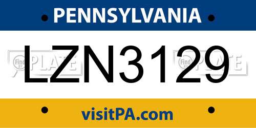 LZN3129 Pennsylvania License Plate