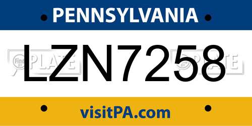 LZN7258 Pennsylvania License Plate